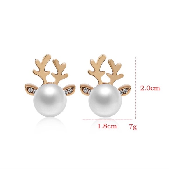 🎁 Holiday Gold Pearl Reindeer Antler Earrings 🎄 - Picture 3 of 5